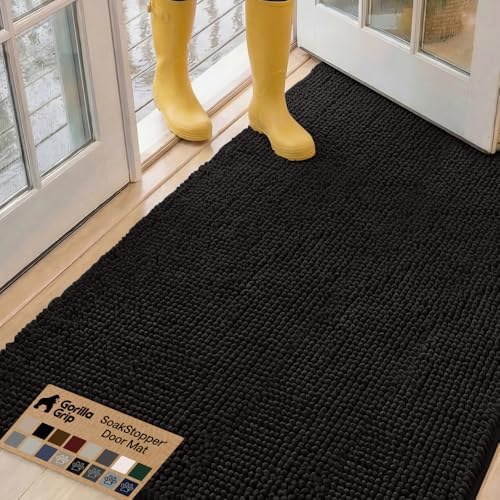 GORILLA GRIP SoakSTOPPER Dog Door Mat, Machine Wash and Dry, 60x36 Black by GorillaGrip