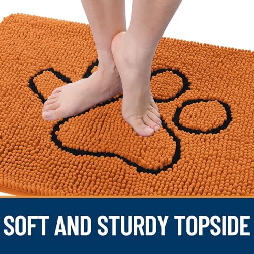 OLANLY Dog Door Mat for Muddy Paws 48x30, Paw Print Design Chenille Mud Mat - Image 4