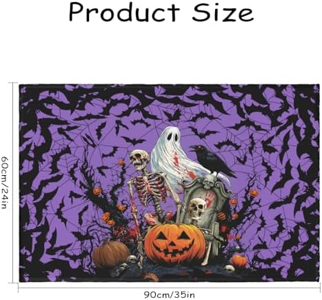 Giwawa Halloween Pumpkin Bath Rug Spooky Ghost Bat Bathtub Mat Washable Plush - Image 3