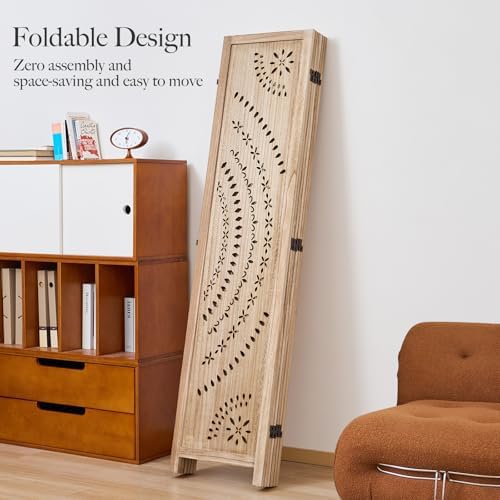 66.9Inch Folding Room Divider, 6 Panels Wood Carved Privacy Screens, Free - Image 4