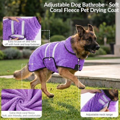 Dog Bathrobe, Super Absorbent for Small to Large Dogs, Light Purple XL - Image 4