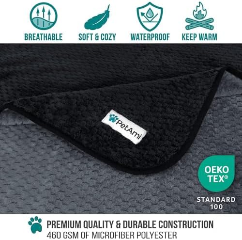 PetAmi Waterproof Dog Blanket, Leakproof Puppy Blanket, 29x40 Black Gray - Image 3