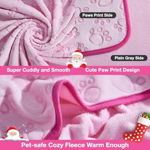Pink Cat Blanket for Kitten Beds, Flannel Pink Stuff Cute Paw Print, 24 * 32 - Image 3
