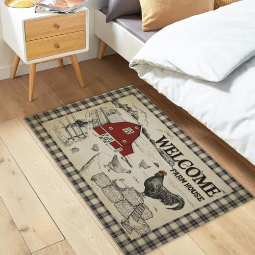 Giwawa Farmhouse Rooster Bath Rug Country Chicken Shower Rug Absorbent Bath - Image 2