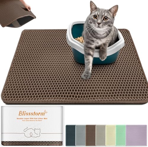 Cat Litter Mat 24"x16", Double Layer EVA Litterbox Mat Brown by BLISSSTORM