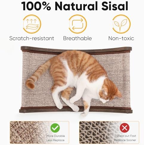 FUKUMARU Sisal Cat Scratcher Bed, Solid Wood Cat Hammock - Image 3
