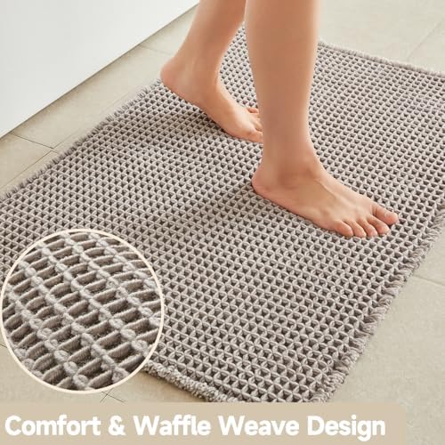 TYUU Waffle Runner Rug Bathroom, Long Boho Bath Mat, 60x24 Light Grey - Image 3