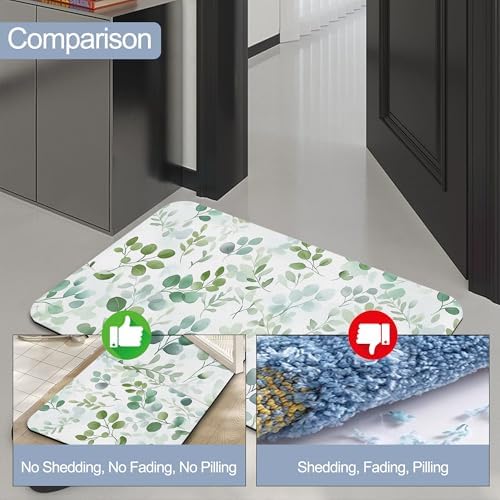 Bath Mats for Bathroom, Watercolor Green Leaf Bathroom Rugs, Spring Eucalyptus - Image 4