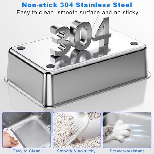 Non-Stick Stainless Steel Litter Box, XL Side Open Splash-Proof&Leak-Proof - Image 3