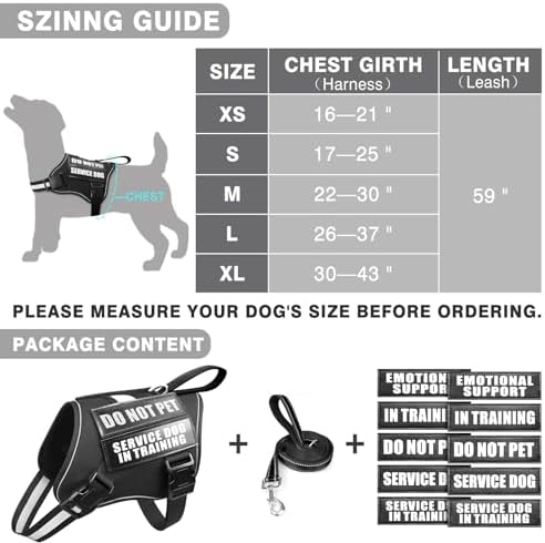 Service Dog Vest Harness and Leash Set+10 Patches, No Pull&Easy Walk Reflective - Image 6