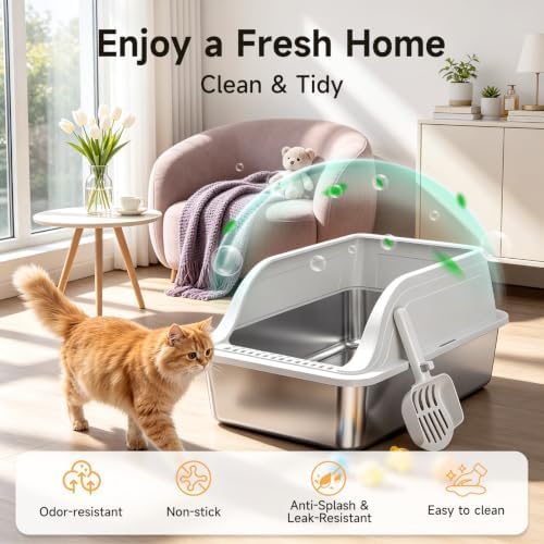 High-Sided Stainless Steel XL Cat Litter Box - Image 7