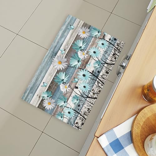 Giwawa Daisy Floral Bath Rug Rustic Wood Bathtub Mat Soft Absorbent Non Slip - Image 6