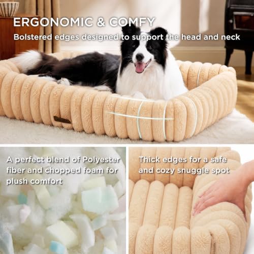 Bedsure ComfyFleece® Dog Beds Large Sized Dog Washable，36in Sandy Beige - Image 3