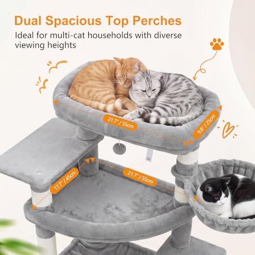 Heybly Tall Cat Tree for Large Cat, 75.2-inch Multi-Level Cat Tower HCT038W - Image 2