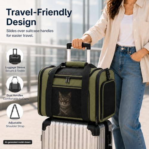 Pet Carrier for Cats and Dogs Up to 15 lb, Olive Green - Image 6