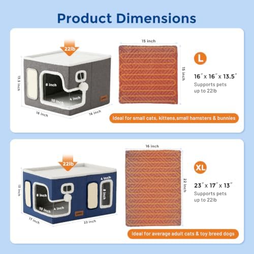 ZOMISIA Heated Cat House Bed for Indoor Cats, Cat Hideway Cube for Sleeping - Image 2