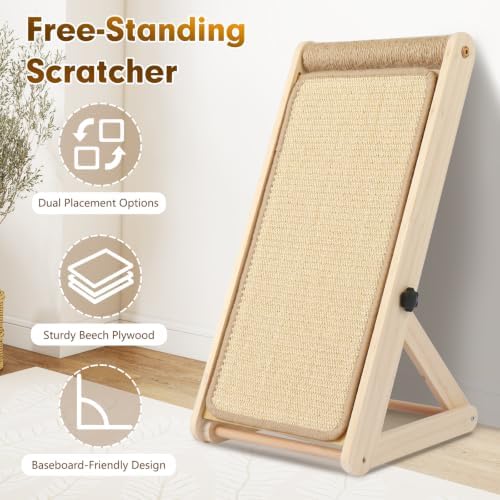 Sisal Cat Scratcher, 21 in Wooden Cat Scratching Board, 3 Spare Changeable Pads - Image 3