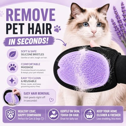 Pet Grooming Gloves for Dogs & Cats – Double Sided Deshedding Glove, Hair - Image 6