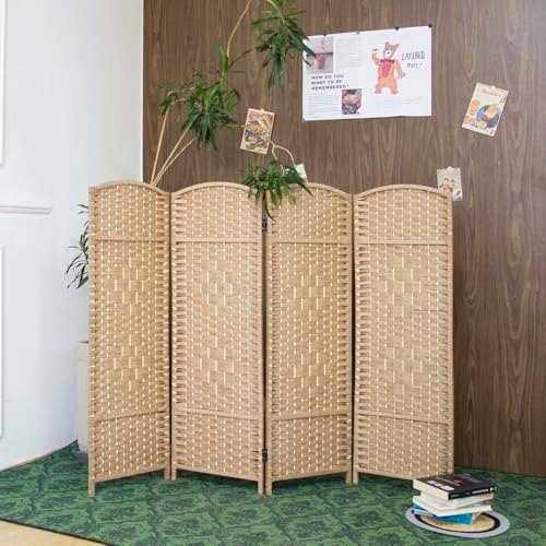4-Panel Short Room Divider, 3.9 ft Freestanding Partition Wall, Light Brown - Image 4