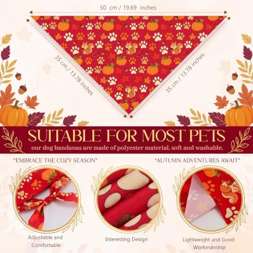 Preboun 100 Pcs Fall Paw Print Dog Bandanas Bulk, Autumn Thanksgiving Party - Image 3