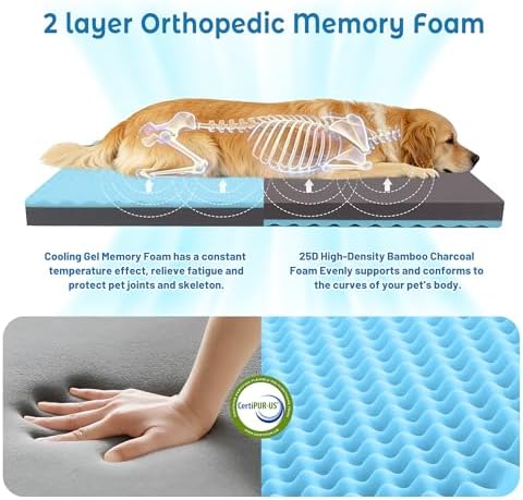 Cooling Dog Bed for Large Dogs, Orthopedic Memory Foam Pet Bed for Crate - Image 2
