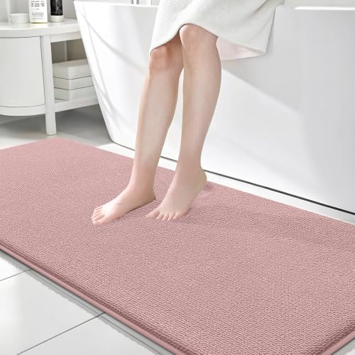 OLANLY Memory Foam Bathroom Runner Rugs 70x24, Long Bath Mats, Dusty Rose by OLANLY