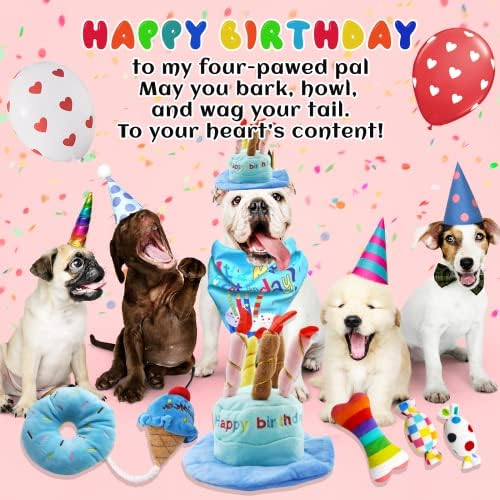 lilfrd 9Pcs Blue Dog Birthday Toy Set, Squeaky Hat Bandana Gift - Image 2