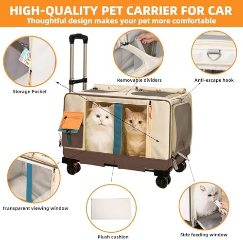 Large Cat Carrier with Wheels, Rolling Folding Soft-Sided - Image 5