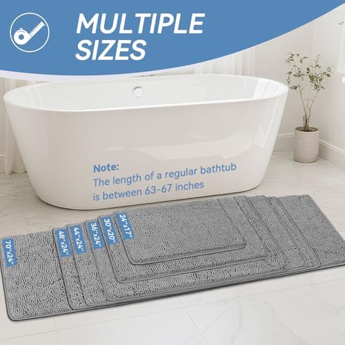 Bcoimo Bath Rug Mat, 44x24 Chenille Non Slip Gray Long Bathroom Runner Rugs - Image 2
