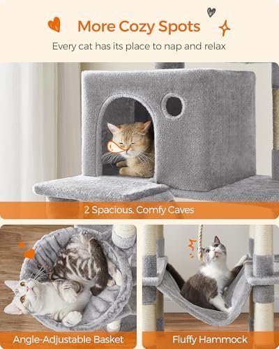 Feandrea Cat Tree, 81.1-Inch Large Cat Tower, Light Gray - Image 4