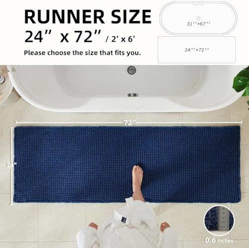 TYUU Waffle Runner Rug Bathroom, Long Boho Bath Mat, 72x24 Navy Blue - Image 2