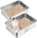 2 Pack Stainless Steel Cat Litter Box, 19.7"×13.8"×6" Metal Litter Pan by Unknown