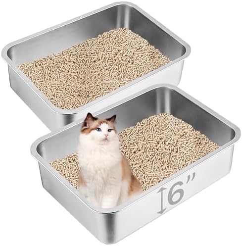 2 Pack Stainless Steel Cat Litter Box, 19.7"×13.8"×6" Metal Litter Pan by Unknown