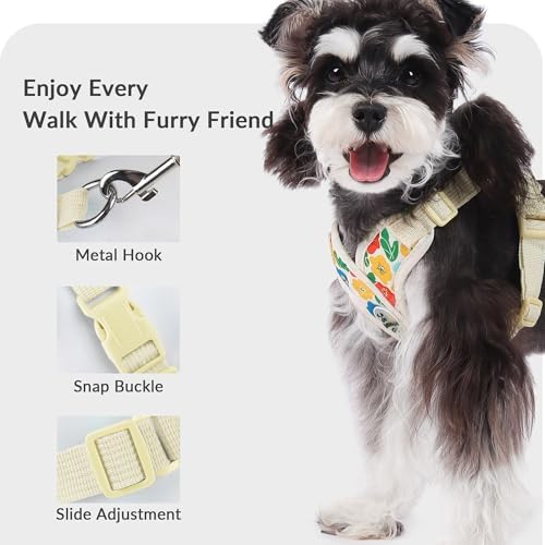 Patas Lague Dog Harness Small Sized Dog Pet Vest Leash Set Floral Yellow S - Image 4