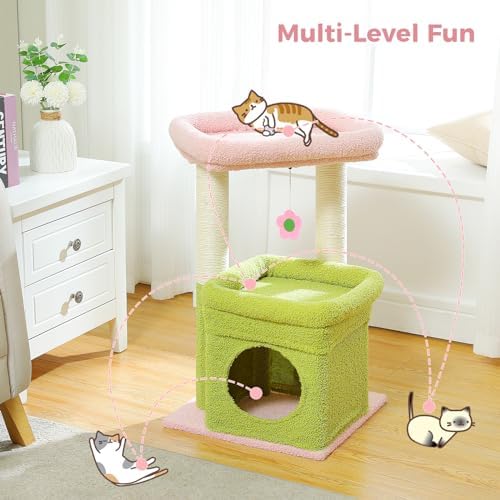 PEQULTI Small Cat Tree Tower for Indoor Cats, Sisal Post & Cozy Condo - Image 4
