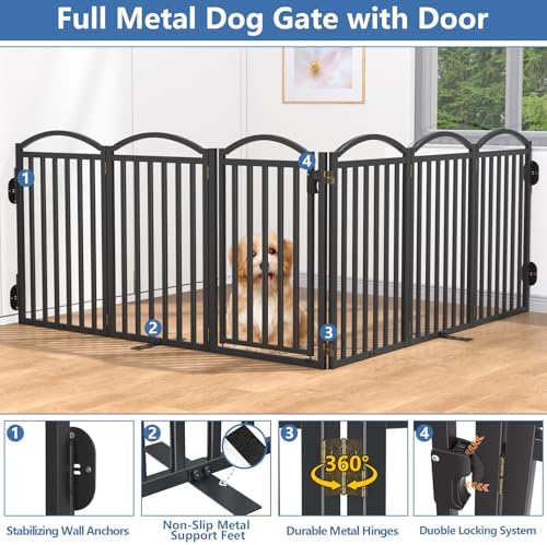 Malier Metal Freestanding Dog Gates, Outdoor Indoor Dog Fences, Extra Wide - Image 4
