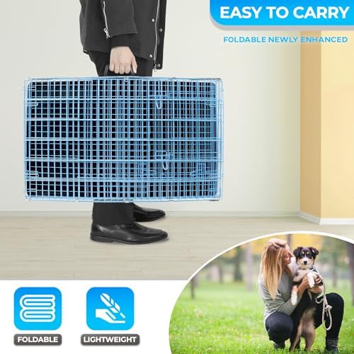 FDW | 30" Foldable Metal Dog Crate | Blue | Cage - Image 5