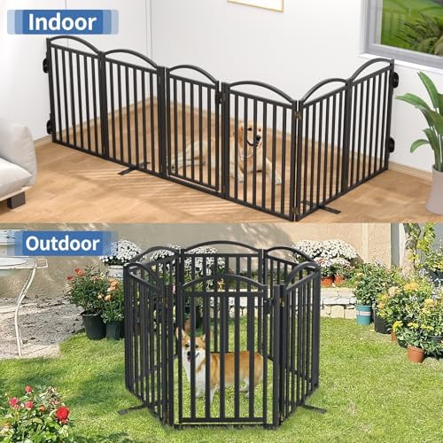 Malier Metal Freestanding Dog Gates, Outdoor Indoor Dog Fences, Extra Wide - Image 6