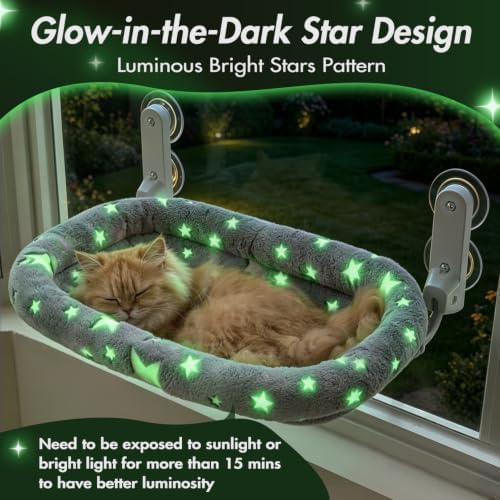 Zoratoo Glow in the Dark Cat Window Perch, Foldable Cordless Pet Hammock - Image 2