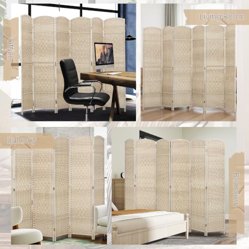 HOMCOM 6 Panel Room Divider 6 Ft Privacy Screen Hand-Woven Washed Oak - Image 6
