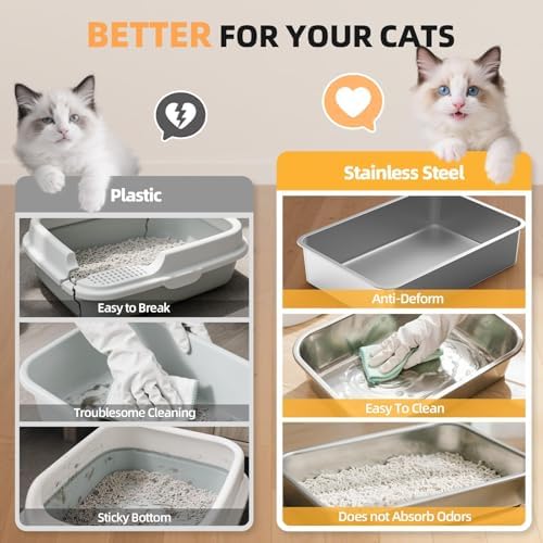 WoofiGo XXL Stainless Steel Cat Litter Box, High Sided Open Top Litter Pan - Image 5