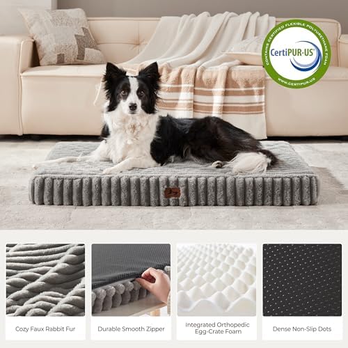Orthopedic Large Dog Bed，Waterproof Washable Dog Crate 35x22 Grey - Image 3