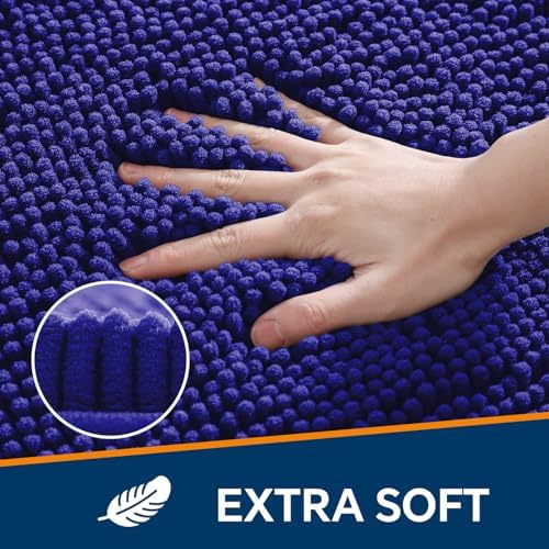 Chenille Bathroom Runner Rug 24"x60" Royal Blue, Plush Bath Mat - Image 3