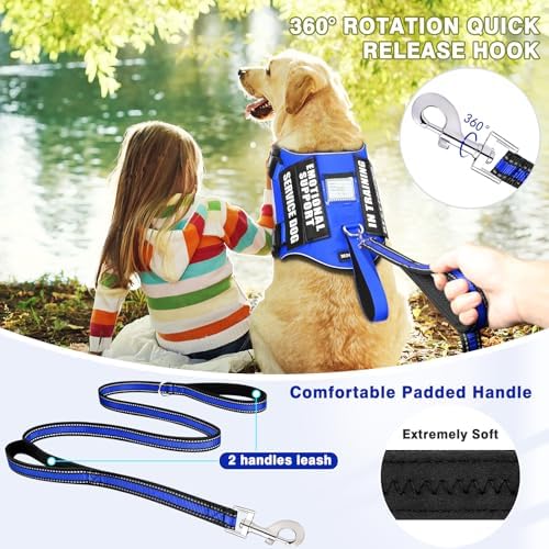 Service Dog Vest Harness and Leash Set+10 Patches, Easy Walk Blue M - Image 2
