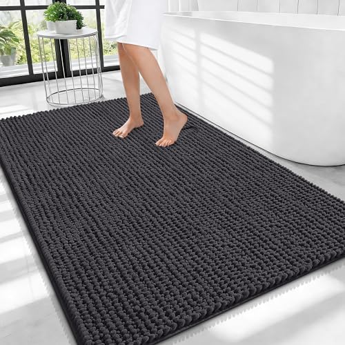 OLANLY Thick Chenille Large Bathroom Rugs Mats 40x32, Dark Grey by OLANLY