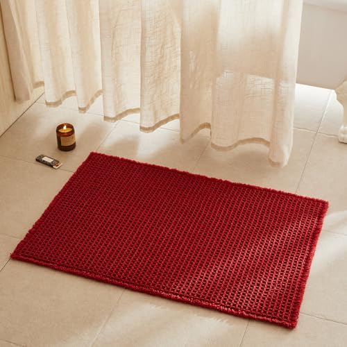 TYUU Waffle Bath Mat, Boho Bathroom Rugs Non Slip, 36x24 Burgundy by TYUU
