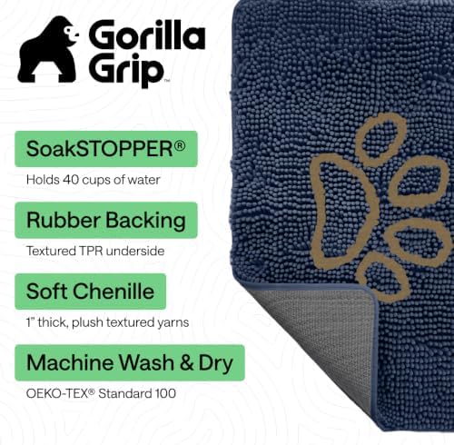 GORILLA GRIP SoakSTOPPER Dog Door Mat, Machine Wash and Dry, 48x30 Navy - Image 3