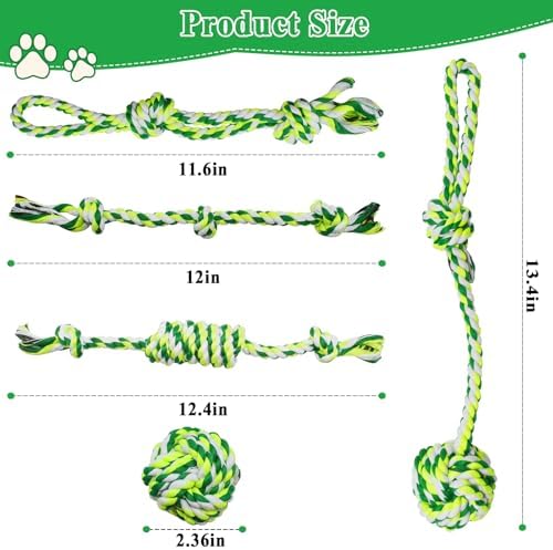 ASOCEA 5 Pack Cotton Rope Toys for Puppy Teething Small Dogs Green - Image 2