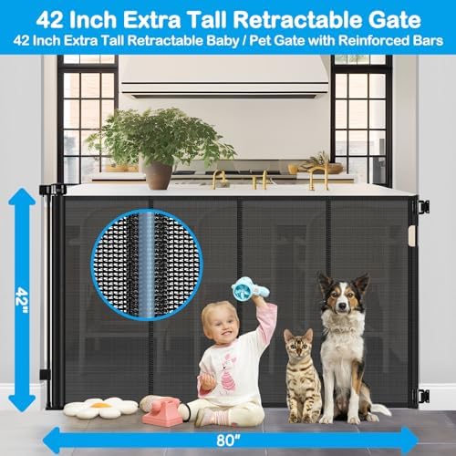Reinforced 42" Tall X 80" Wide Retractable Dog Gate - Image 2