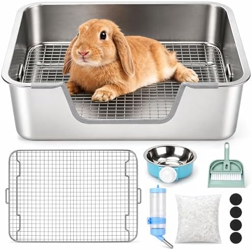 Rypet Large Stainless Steel Rabbit Litter Box Set by RYPET